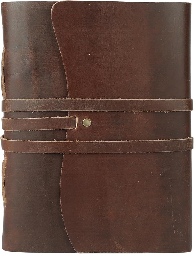 KomalC Dark Tan Leather Journal 7x5 | Handmade Vintage Notebook with Unlined Pages | Rustic Cotton Paper | Antique-Style Travel Diary & Sketchbook for Men & Women