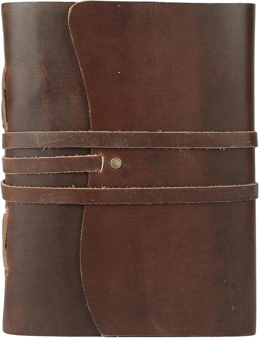 KomalC Dark Tan Leather Journal 8x6 | Handmade Vintage Notebook with Unlined Cotton Paper | Rustic Writing Diary & Sketchbook | Antique Travel Journal for Men & Women
