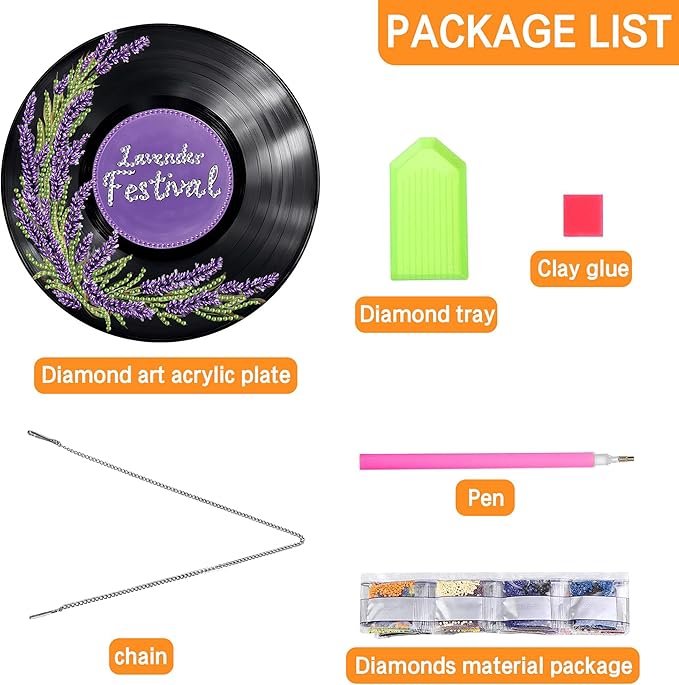 Ginfonr Diamond Painting Kits Hanging Pendant, Lavender Diamond Art Kits for Adults, Special Shaped Rhinestone Records Diamond Art, Double Sided Home Hanging Kits for Garden Wall Window (8 x 8inch)
