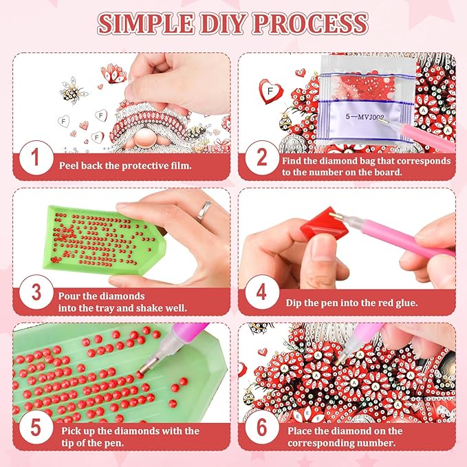KEYIFA Diamond Painting Desktop Ornament, DIY Gnome Diamond Art for Adults Beginner, Red Flower Car Gem Arts Table Decor Special Shaped Rhinestone Crafts Home Desk Decoration Gift, Double Sided