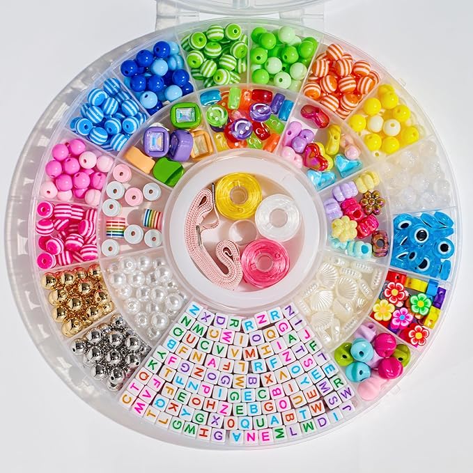 bead bracelet making kit-600pcs beads for friendship bracelet making kit multicolor bead letter alphabet stars heart ojo pony beads for diy necklace jewelry accessories christmas gift for kids girls