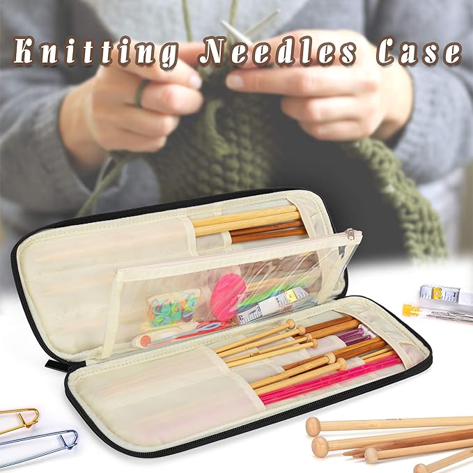 Teamoy Knitting Needles Case (Up to 14''), Travel Organizer Storage Bag for Knitting Needles, Tunisian Crochet Hooks and Accessories, Gray