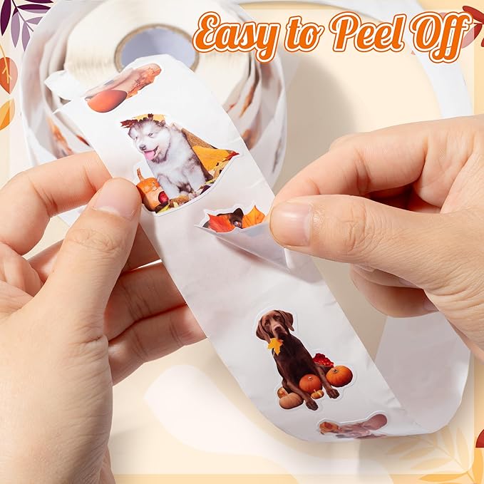 h1vojoxo autumn thanksgiving sticker rolls - 1000pcs fall dog dress up stickers in 2 rolls 16 designs autumn thanksgiving self-adhesive sticker for kids craft envelope dog lover holiday party supplies