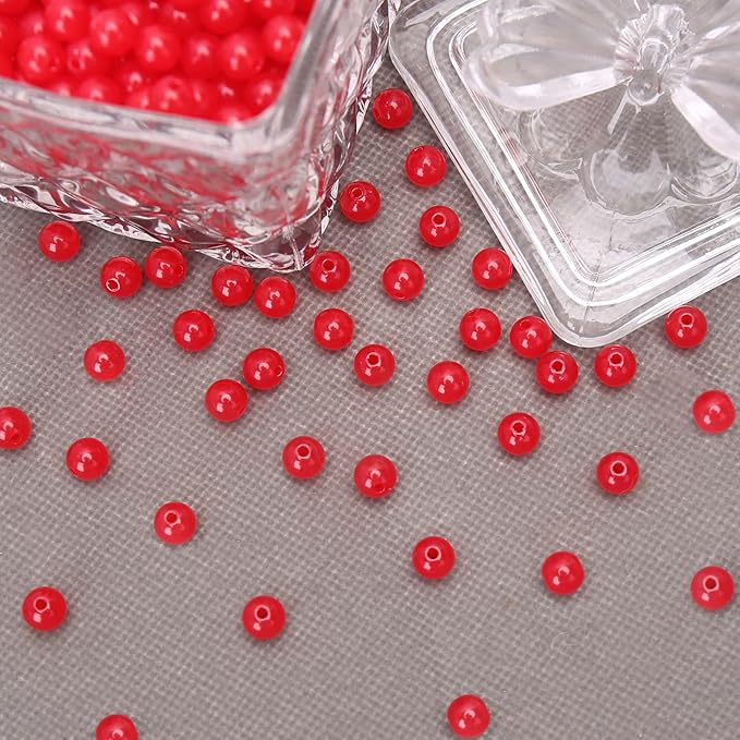 bonny boxx 500pcs 8mm jelly red acrylic round beads, smooth transparent acrylic balls, plastic resin gumball bubblegum chunky beads for necklace & bracelet making, crafting supplies