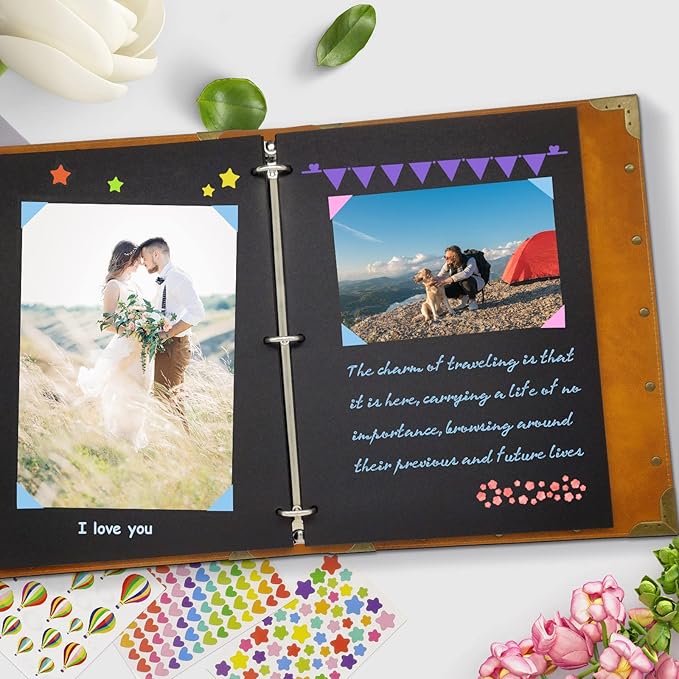ZEEYUAN Mothers' Day Gift Scrapbook Album for Mom, Leather Photo Album Journal Scrap Book Family Scrapbook Gift for Mom Grandma