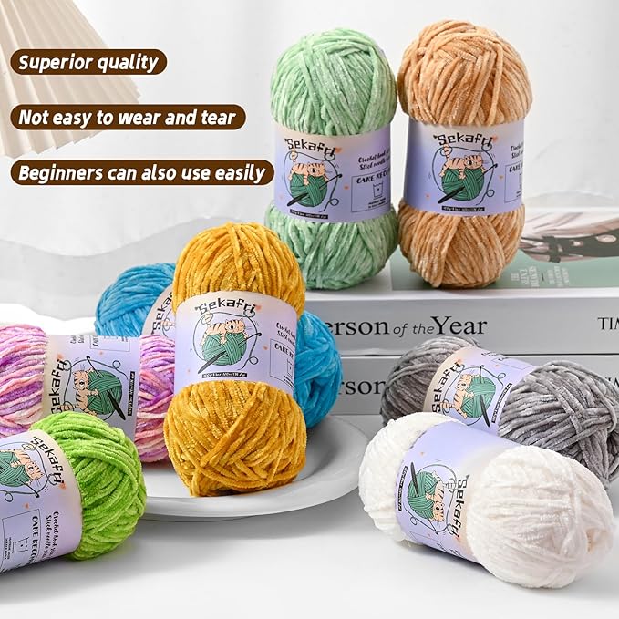 3 Pack of 300g (590yds) Fuzzy Chenille Yarn for Crocheting,Fluffy Amigurumi Crochet Yarn for DIY Craft/Hat/Clothes, Soft Velvet Baby Blanket Yarns（3 Black）