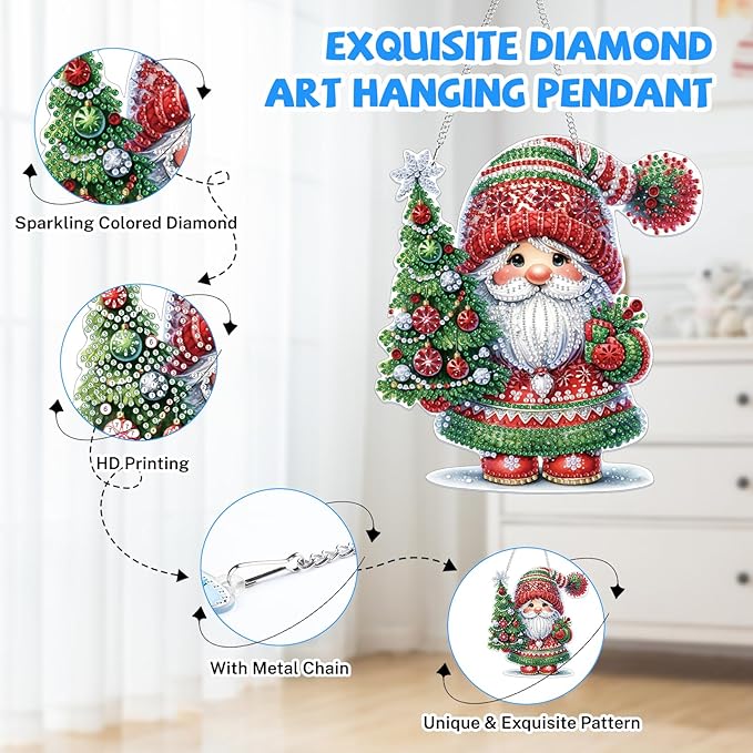 Bowetile Christmas Hanging Diamond Art Painting Kits for Adults, 5D Special Shape Diamond Art Kits Gnome, Crystal Gem Painting Arts and Crafts for Christmas Gifts for Home Garden Decor