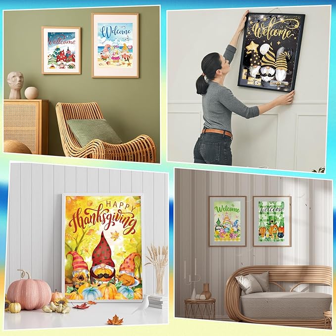Sinmoe 12 Sets Holiday Diamond Art Kits Seasonal Diamond Painting Kits Rhinestones Art Crafts Cute Colorful Cartoon Painting for Home Wall Decor DIY Craft Gifts