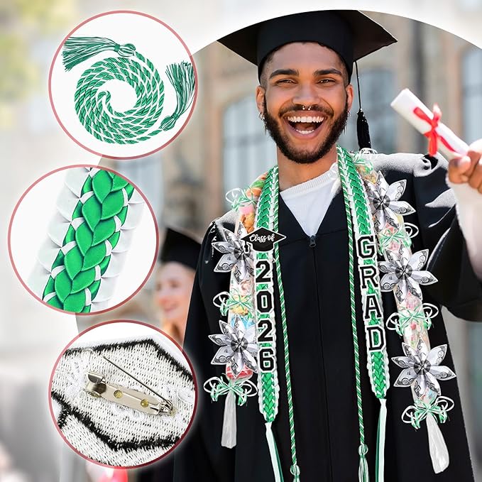 YLOLUL 16 Pcs Graduation Leis 2026 Graduation Candy Lei Kit with Honor Cord Class of 2026 Graduation Ribbon Money Lays Necklace Graduation Gift Party Accessories for Women Men