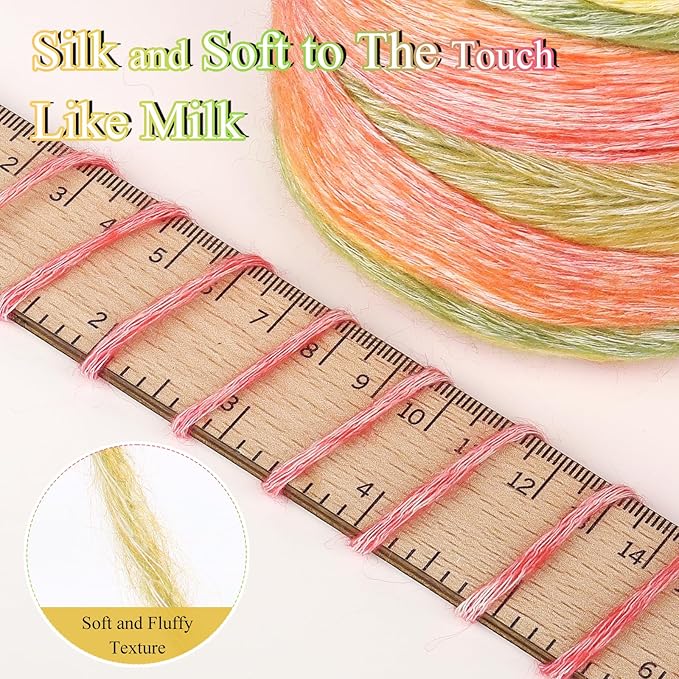 Katech Ombré Yarn for Crocheting-Gradient Cake Yarn-4x100g 60% Cotton 30% Acrylic 10% Wool-Ombré Multicolor Soft Rainbow Cotton Crochet Yarn for Scarves, Shawls, Blankets and Garments(H)