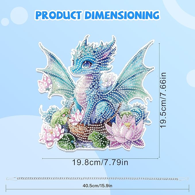 Bowetile Dragon Diamond Art Hanging Kits for Adults, 5D Special Shape Diamond Painting Flowers Pendant Kits, Gem Art Suncatchers Painting Window Ornament for Home Garden Wall Decor
