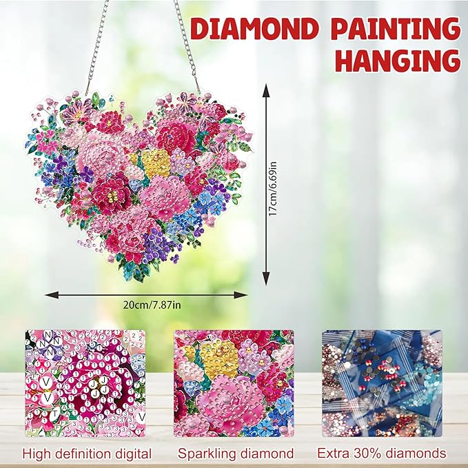 MAXBYE Hanging Diamond Art Kits for Adults Flowers, Special Crystal Double Sided Pendant DIY Diamond Art Painting Kits for Beginners Gift Wall Home Decoration
