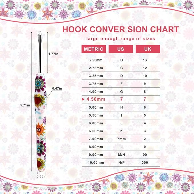 4.5mm Crochet Hook, Ergonomic Handle for Arthritic Hands, Soft Rubber Grip Extra Long  Knitting Needles for Beginners and Knitting Crocheting Yarn (4.5mm)
