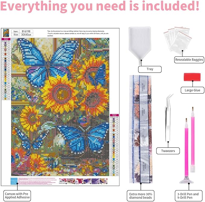GEEHEIY Sunflower Diamond Art Kits for Adults, 5D Butterfly Diamond Painting Kits for Beginner, DIY Blue Butterfly Gem Art Dots for Adults, Perfect for Home Wall Decor 12x16 Inch
