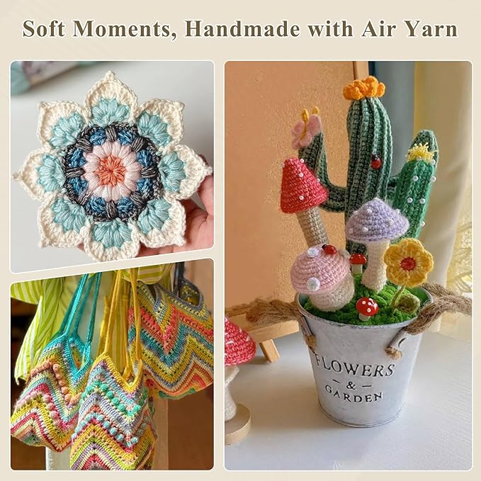 Cotton Yarn for Crocheting - 6 Pack of 50g/1.76oz–78% Cotton, 22% Acrylic – Soft Sport Weight Crochet Yarn (CYC #2), Brushed Air Yarn for Baby Projects, Granny Squares & Plush Toys（Yellow）