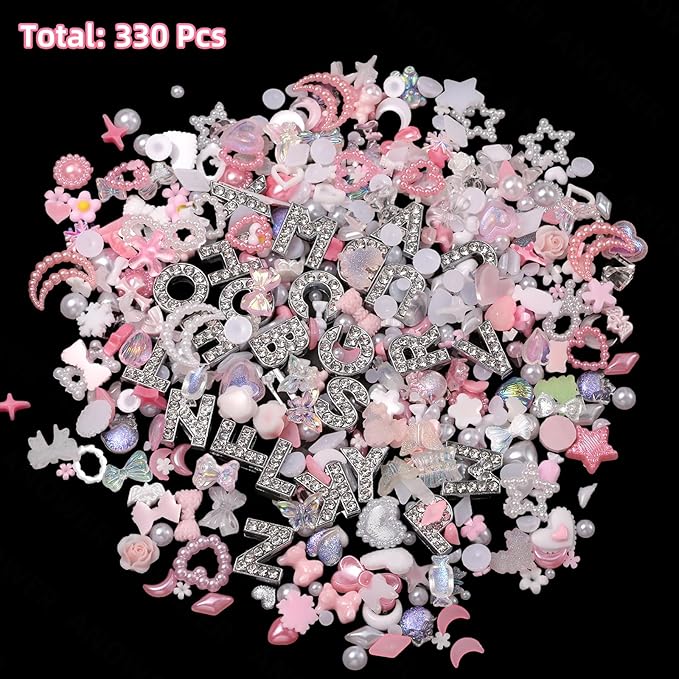Junk Case Charms, A-Z Alphabet Letters Junk Case Kit, Junk Phone Case Charm, Pink Assorted Slime Charms Bulk Letter Charms for DIY Necklace Bracelets Jewelry Making Scrapbooking Crafts