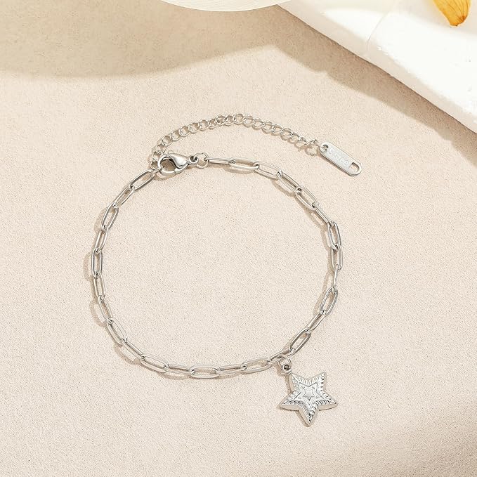 Swyabi 10 PCS Charm Bracelet Chain 6.5 Inch Stainless Steel Paperclip Chain Bracelets Set for Men Women DIY Bracelets Crafts
