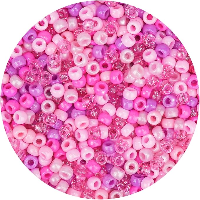 1000PCS Pink Pony Beads Bulk – 6x9mm Gradient XOXO Glitter Kandi Beads for Bracelets, Hair Braids, Jewelry Making, DIY Gifts & Love-Themed Crafts