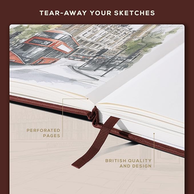 Beechmore Books A3 Mixed Media Sketchbook - 11.7x16.5 Extra Large Professional Studio Drawing Pad, 160 GSM / 98 lb Perforated Ivory Paper, Hardcover Lay-Flat Design, Gift Box for Artists & Watercolor