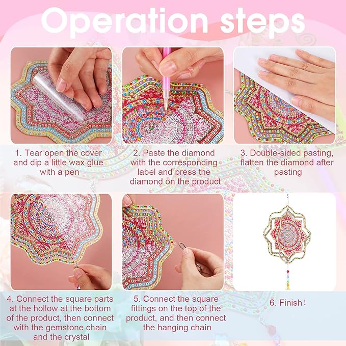 Queekay 2 Pieces 3D Diamond Painting Wind Chime Diamond Art Suncatcher Kits Three Dimensional by Number Hanging Ornament Double Sided Crystal Suncatcher Window Decor for Home Wall Garden(Drop)