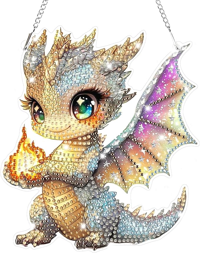 Bowetile Dragon Diamond Art Hanging Kits for Adults, 5D Special Shape Diamond Painting Window Pendant Kits, Gem Art Suncatchers Painting Ornament for Home Garden Wall Decor