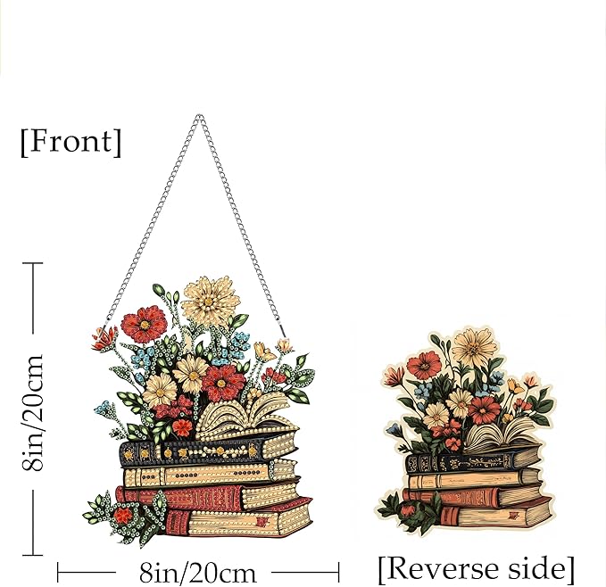 Kaliosy Sun Catcher Books Window Hanging - Outdoor Porch Decor, Flowers-Themed Diamond Art Ornament, Acrylic Board Diamond Painting for Wall Home Garden, Front Door Sign, Indoor Decor 8x8 inch
