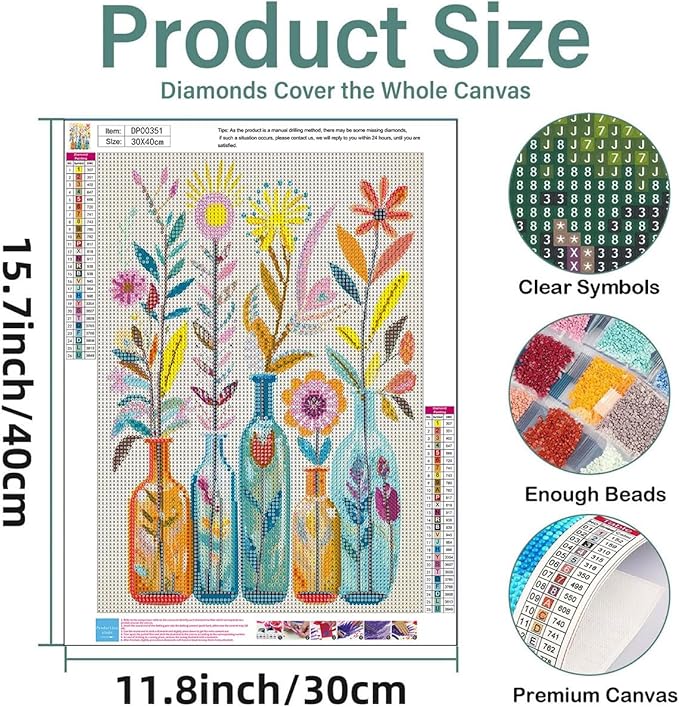 EIBEILI Diamond Art Kits for Adults, Flower 5D Diamond Painting Kits for Beginner DIY Gem Art Full Drill Diamond Dots Crystal Craft Kits for Home Wall Decor Gifts 12x16inch