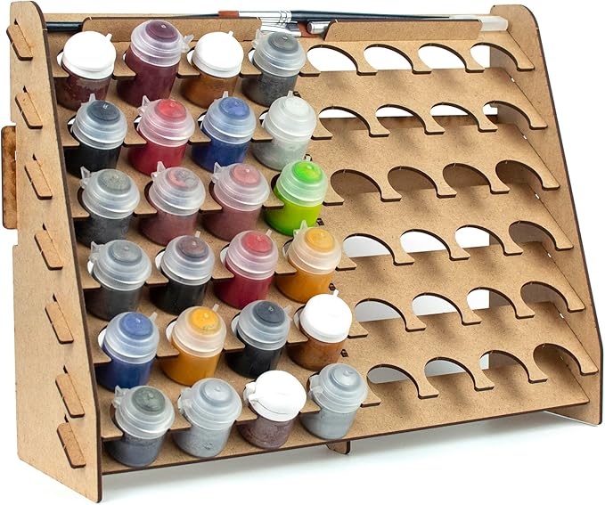 Wall Paint Rack Organizer for Miniatures & Modeling, Vertical Paint Stand with 33mm Pot Holes + Top Brush/Tool Holder, Compatible with Citadel (33mm)
