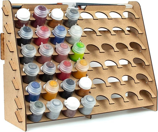 Wall Paint Rack Organizer for Miniatures & Modeling, Vertical Paint Stand with 33mm Pot Holes + Top Brush/Tool Holder, Compatible with Citadel (33mm)