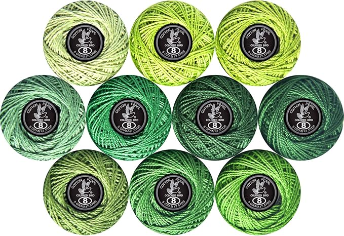 colored bird Crochet Thread 10 Balls Cardinal Size 8 for Crochet Hardanger Cross Stitch Needlepoint Hand Embroidery (Dark Green Series)