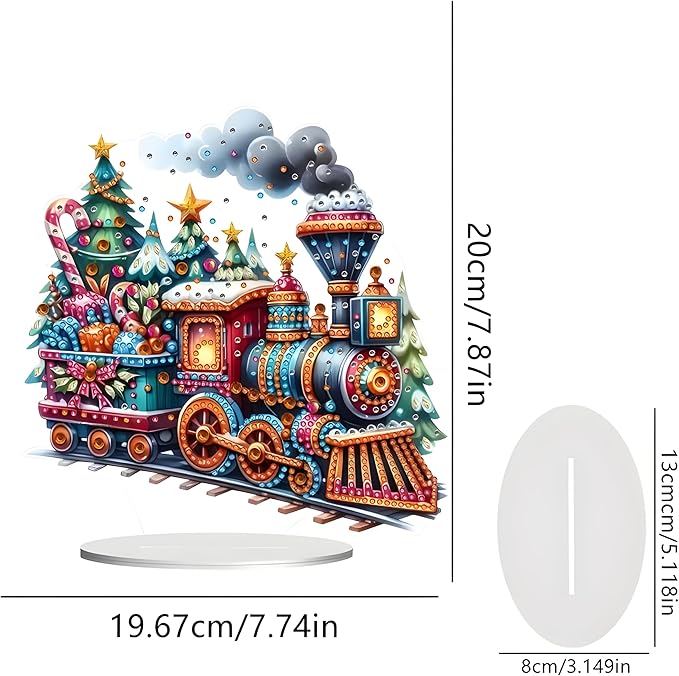 JJFox DIY Tabletop Diamond Art Painting Kit，Special Shaped Rhinestone Desk Placement Ornament，Home Stand Up Gem Painting Craft Kit，Gift. (Christmas Train-1)