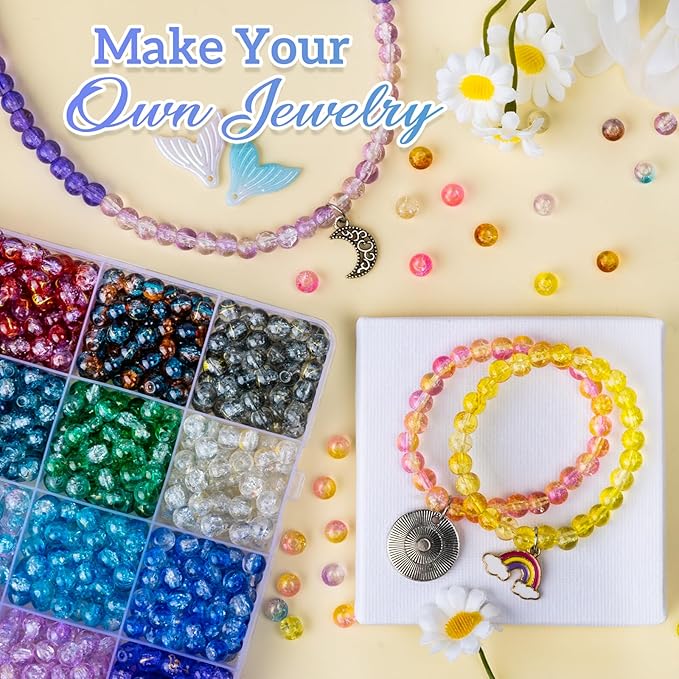 XSEINO About 1200+ PCS 6mm Golden Silk Style Glass Beads Bracelet Making Kit,24 Assorted Colors Golden Silk Series Crystal Beads for Bracelet and Jewelry Making and DIY Crafts,Friendship Bracelets