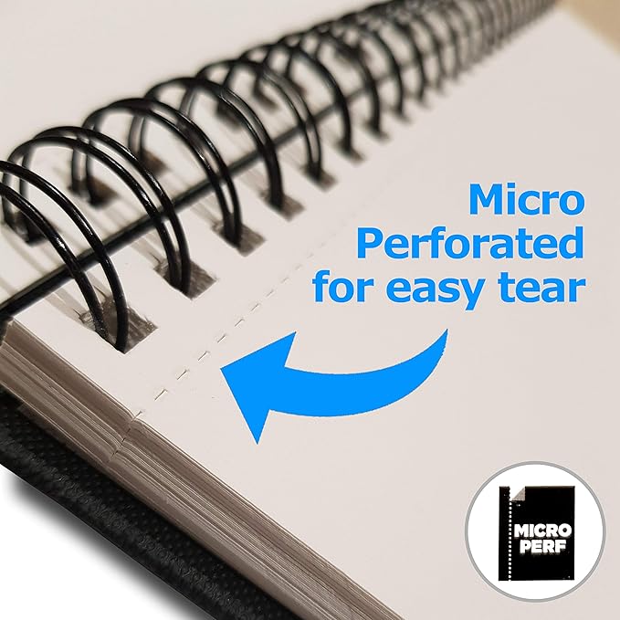 Hardback Spiral Mixed Media Sketch Book – 150gsm 50 Sheets - by Zieler. Ideal for use with Pencils, Charcoal, Graphite, Pastels & Light Watercolour. Perforated & Acid Free Sheets - Portrait (A4)