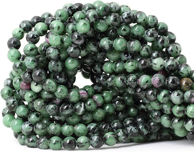 60PCS 6mm Natural Ruby Zoisite Jasper Gemstone Round Loose Beads for Jewelry Making 1 Strand 15"