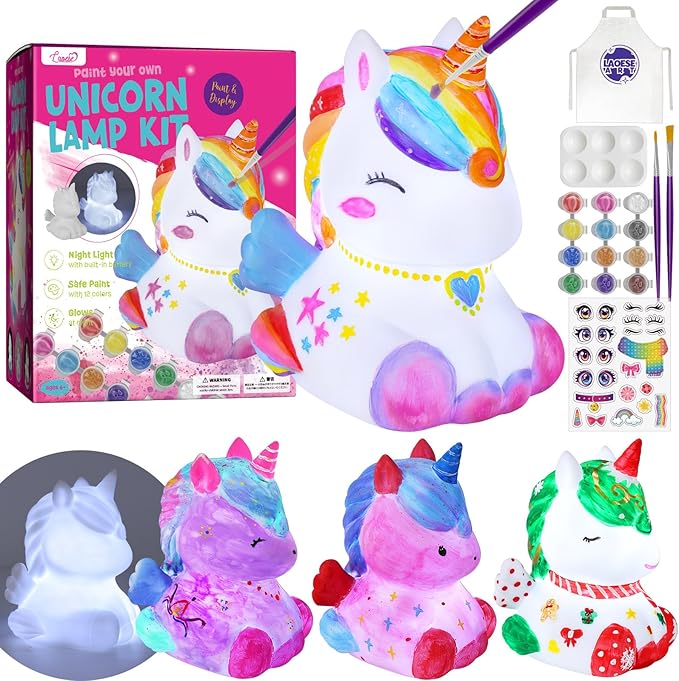 paint your own unicorn lamp kit, art supplies unicorn painting kit for kids, arts and crafts for kids ages 6-12, unicorn toys birthday christmas gifts for girls boys ages 3 4 5 6 7 8 9 10 11 12+