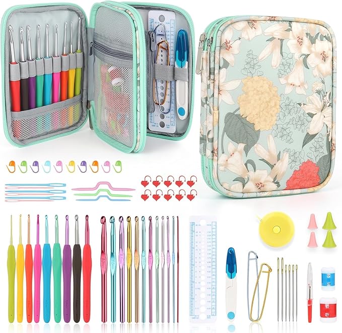 Katech Crochet Hooks Set with Crochet Case, 73 pcs Knitting Accessories Ergonomic Crochet Hook for Making Bag, Glovers, Sock, Colorful Soft Handle Knitting Needles Kits DIY Hand Tool