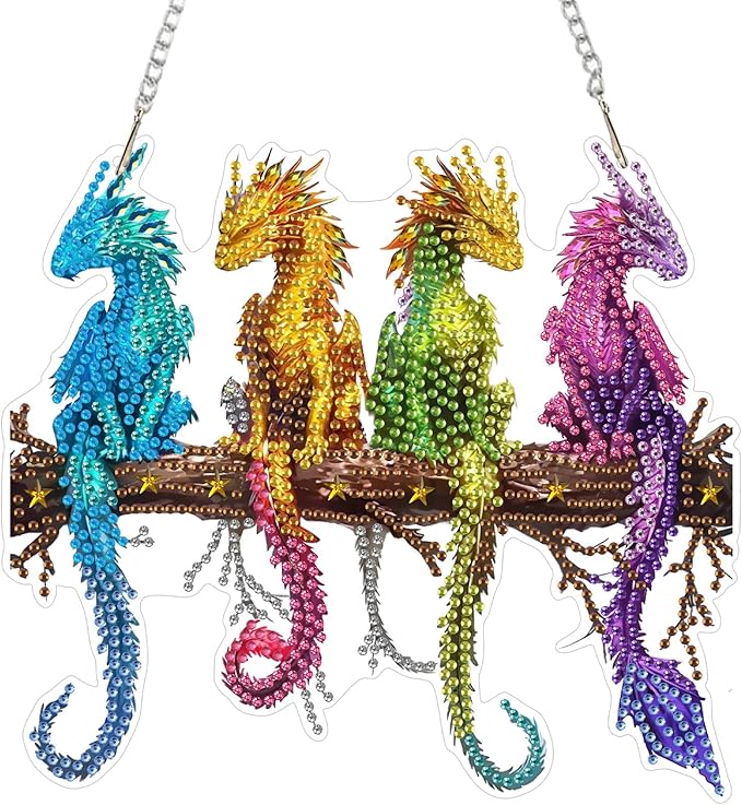 SENQAO Dragon Diamond Art Hanging Kits for Adults Kids, Double Sided DIY Acrylic Diamond Art Painting Window Pendants Home Garden Wall Hanging Kits Hanging Ornament