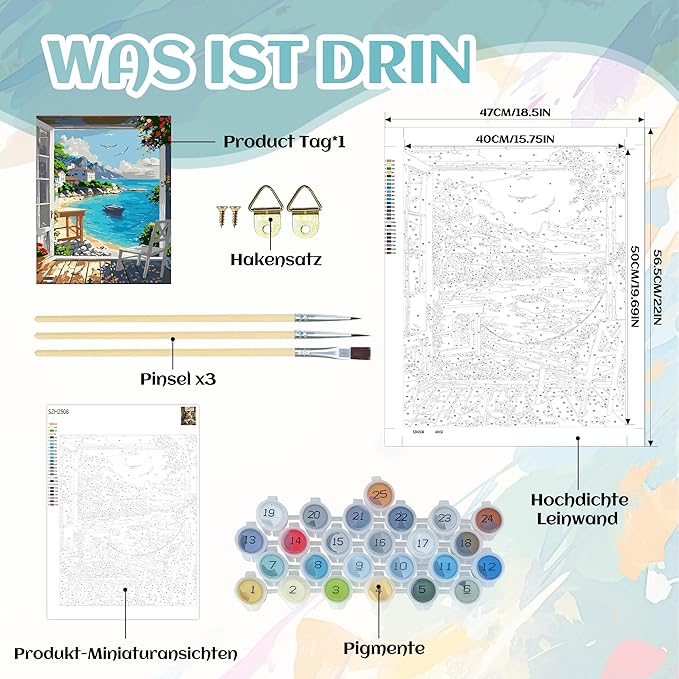 NPCSWXQ Paint By Numbers Kit for Adults Beginners,Seaside Scenery Paint by Numbers on Canvas,Acrylic Painting Crafts Number Artist Paint Kit for Home Wall Bedroom Study or Office Decor Gift 16x20In