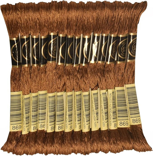 LE PAON Embroidery Floss, 14-Pack Six Strands 100% Long Staple Cotton Embroidery Thread, 8.7-Yard，Color Number：869, Very Dark Hazelnut Brown