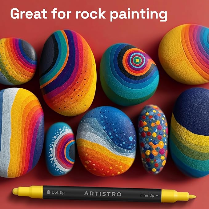 ARTISTRO 36 Acrylic Paint Markers for Rock, Fabric, Wood, Glass, Eggs - Dual-Tip Paint Pens for Coloring Books for Adults, Teens, Kids - Art & Craft Supplies - Gift Idea - Easter Basket Stuffers