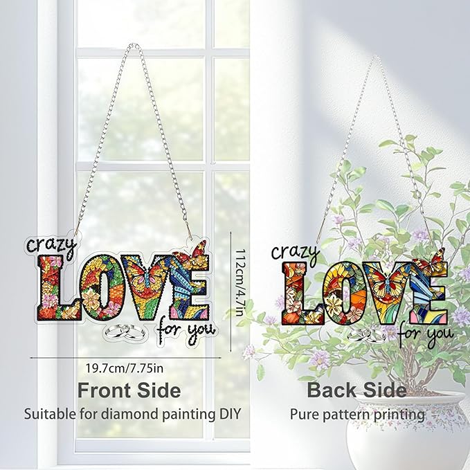 TOSTOG Crazy for You Diamond Art Pendant Kits for Adult, Love You Diamond Painting Hanging Kit for Beginners, 5D DIY Crafts Gem Art, Waterproof Full Accessories for Home Decor Idea 20 * 20 cm/8 * 8 in