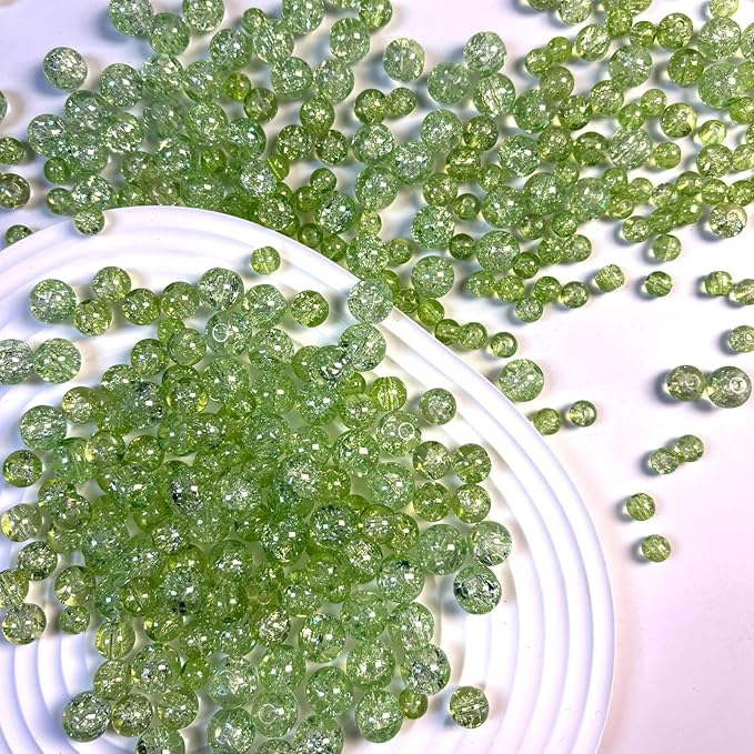 Glass Beads for Jewelry Making, 315Pcs Crackle Round 6/8/10mm Crystal Beads for Bracelet Craft Necklace Earring Making Wine Charms Wind Chimes, Apple Green Color
