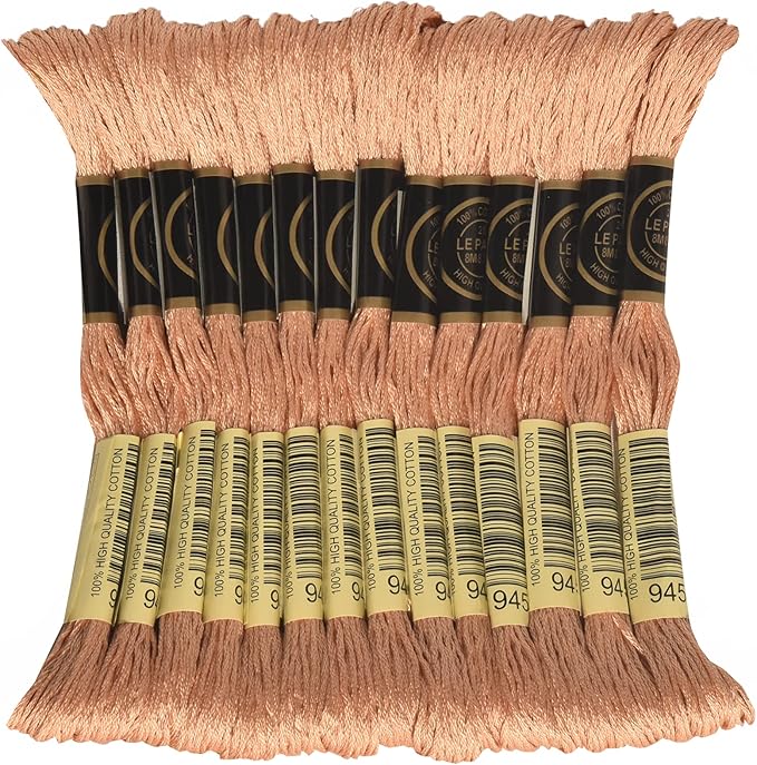 LE PAON Embroidery Floss, 14-Pack Six Strands 100% Long Staple Cotton Embroidery Thread, 8.7-Yard，Color Number：945, Tawny