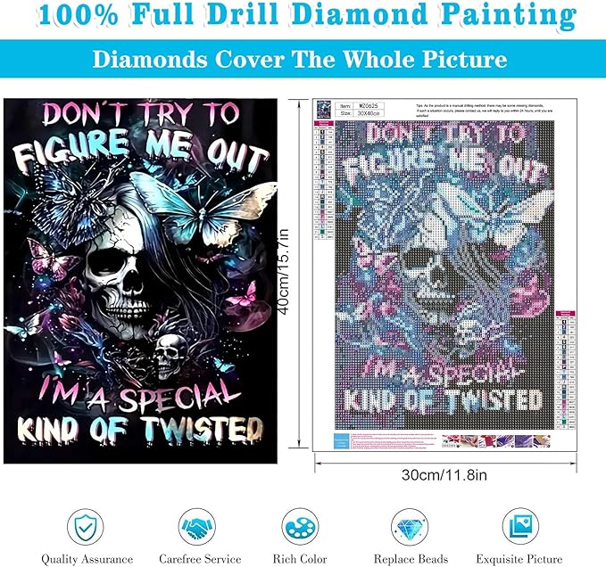 Meothan Diamond Art Kits for Adults, 5D DIY Skull Diamond Painting Kits for Adults Beginners, Diamond Dots Kits Gem Arts Crafts for Living Room Bedroom Offices Home Wall Decor 12X16 Inch