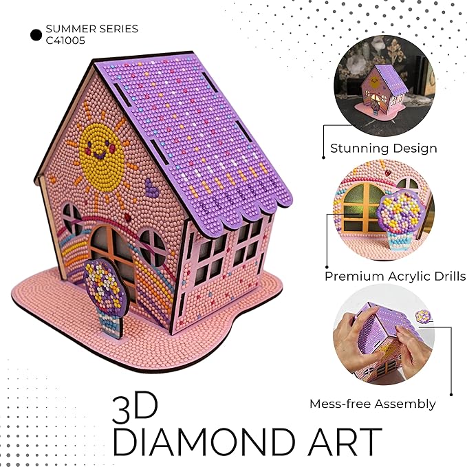 3D Diamond Painting Cabin Kit – DIY Full Drill Miniature House Craft with Rhinestones, Decorative Building Set for Adults & Teens (Rainbow Cottage Cabin)