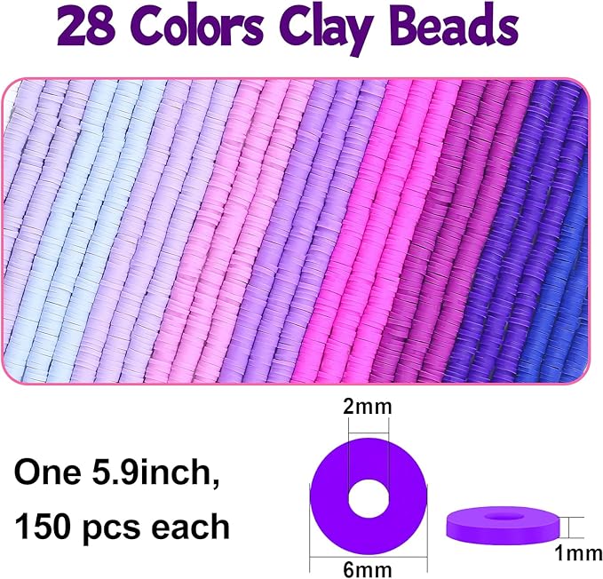 JMUQ 28 Strands Purple Clay Beads Bracelet Making Kit, Friendship Preppy Flat Polymer Clay Heishi Beads for Bracelets Jewelry Making Kit, DIY Arts and Crafts Gifts