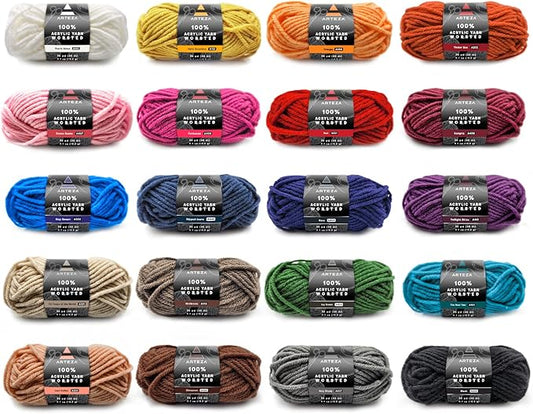ARTEZA Acrylic Yarn for Crocheting, 20 Mini-Skeins of Worsted Yarn for Knitting in Dark Colors, Knitting & Crochet Supplies