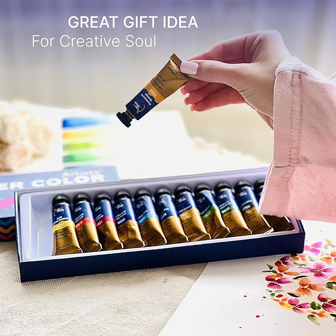 Watercolor Paint Set 12 Colors 15ml Tubes, High-Pigment Watercolors, Smooth Blending & Transparency, Travel-Friendly, Non-Toxic, Beginner & Hobby Artists