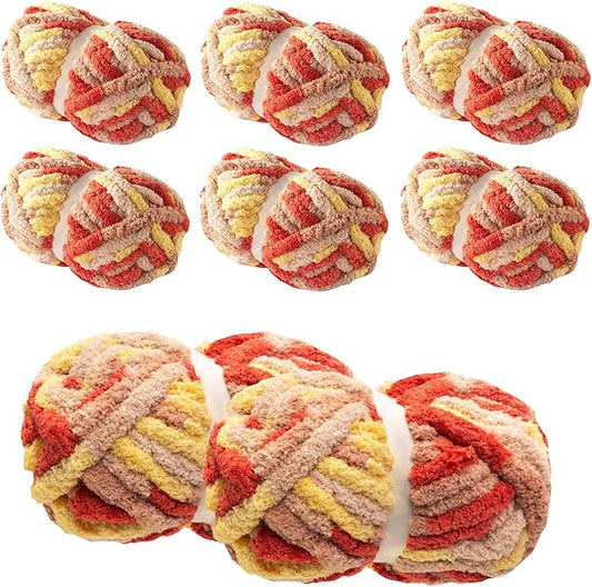 Chunky Yarn for Hand Knitting & Crocheting – Mixed Color Soft, Bulky Jumbo Yarn for Blankets, Scarves, DIY Projects, 8-Pack (Orange, Beige, Yellow, Camel)