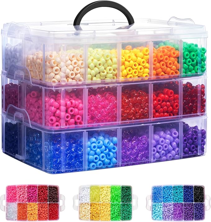 Simetufy 10000Pcs Pony Beads Bulk, 30 Colors Rainbow Kandi Beads for Hair Braiding Bracelet Making Kandi Jewelry Key Chains DIY Crafts Gifts Christmas Gifts (5.73lb, Stack Box)